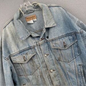 Wrangler Hero Denim Jacket Mens Large Thrashed Grunge Unlined Button Front